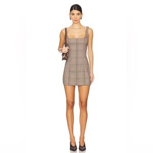 Revolve Lovers and Friends brown plaid Bonnie mini preppy dress XS